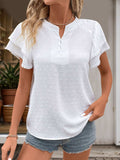 Swiss Dot Notched Short Sleeve Blouse - Trendsi - Flyclothing LLC