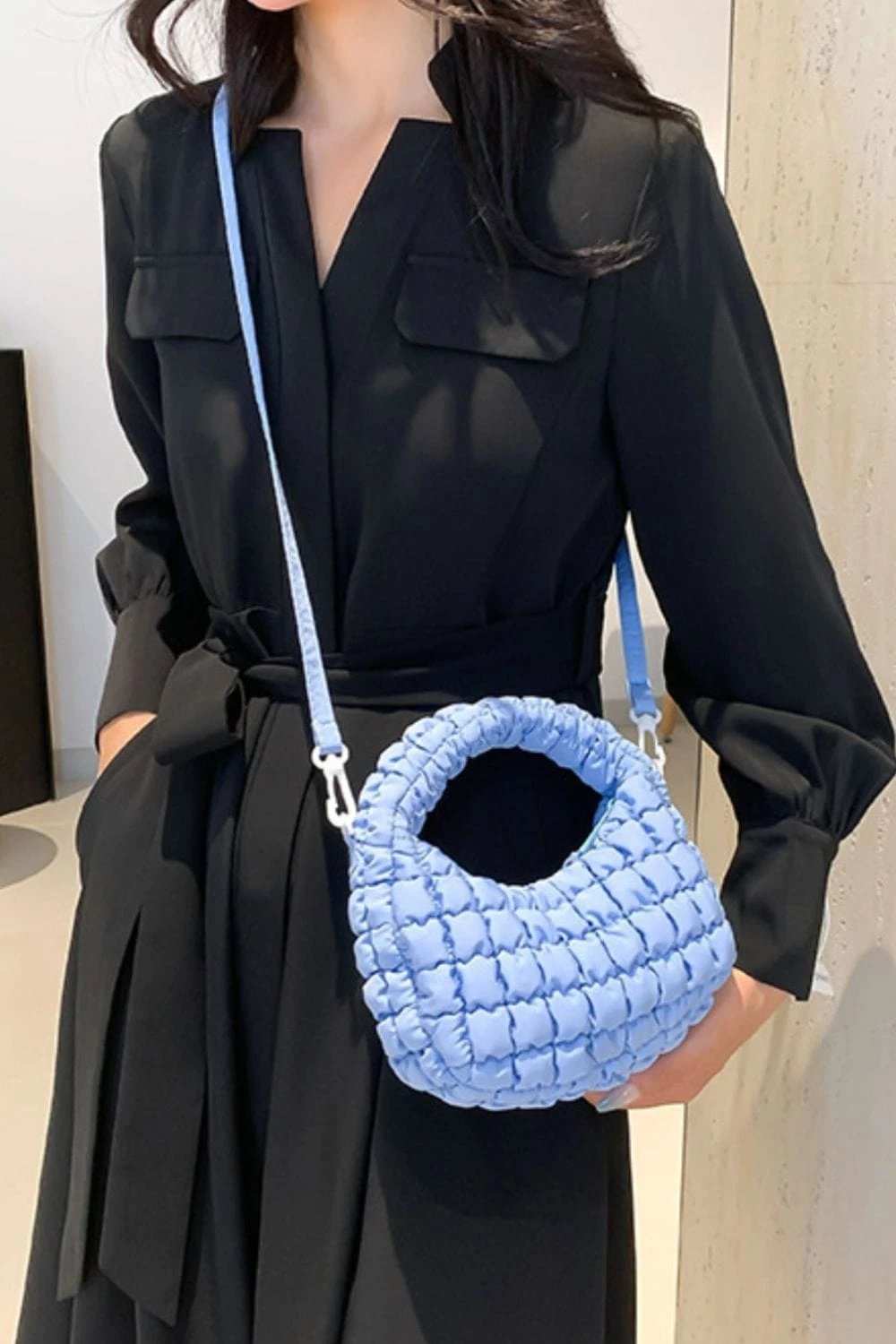 Quilted Puffy Removable Strap Crossbody Bag - Trendsi - Flyclothing LLC