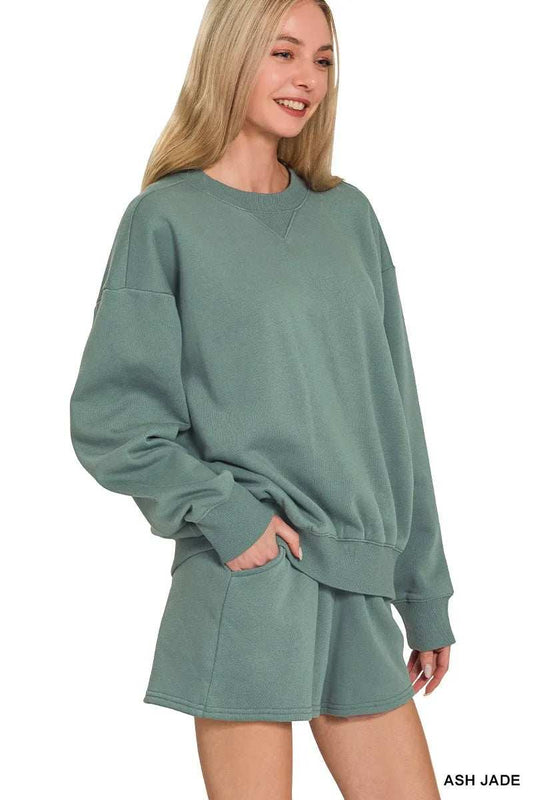 Zenana Fleece Long Sleeve Sweatshirts & Shorts Set - Trendsi - Flyclothing LLC