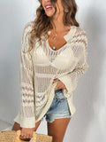 Cutout Notched Long Sleeve Cover-Up - Trendsi - Flyclothing LLC
