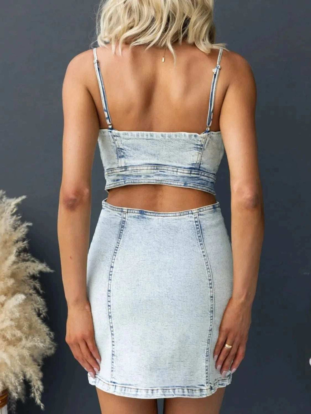 Cutout Back Sweetheart Neck Denim Cami Dress - Trendsi - Flyclothing LLC