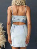 Cutout Back Sweetheart Neck Denim Cami Dress - Trendsi - Flyclothing LLC