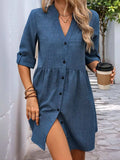 Perfee Button Down Notched Half Sleeve Mini Shirt Dress - Trendsi - Flyclothing LLC