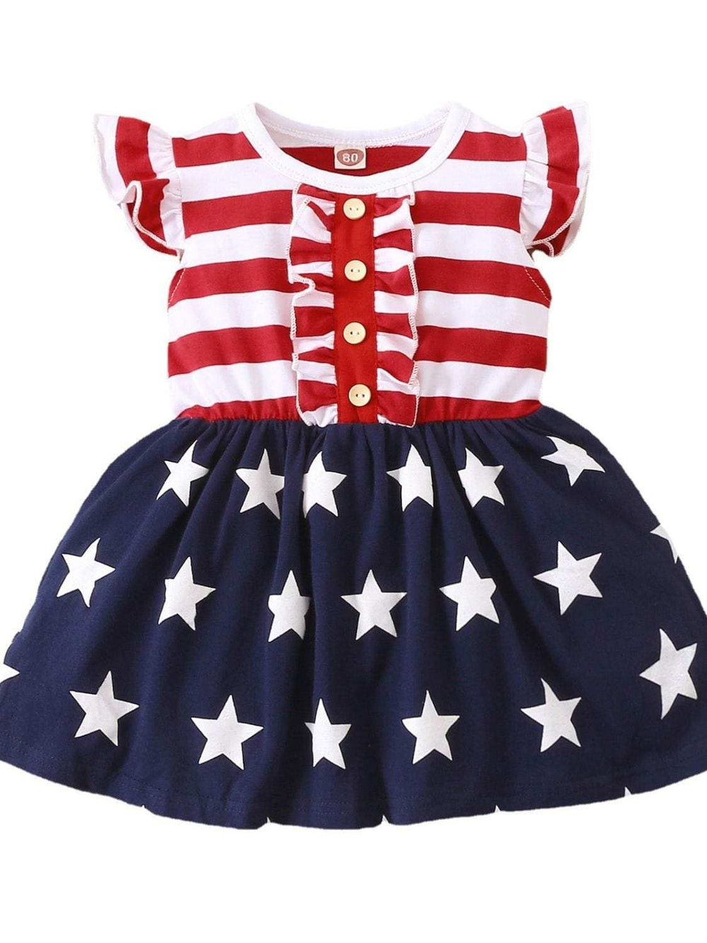 Striped & Stars Ruffled Round Neck Cap Sleeve Dress - Trendsi - Flyclothing LLC