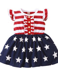 Striped & Stars Ruffled Round Neck Cap Sleeve Dress - Trendsi - Flyclothing LLC