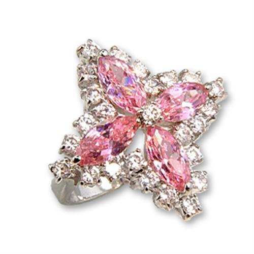 56503 - Rhodium Brass Ring with AAA Grade CZ in Rose - Alamode - Flyclothing LLC