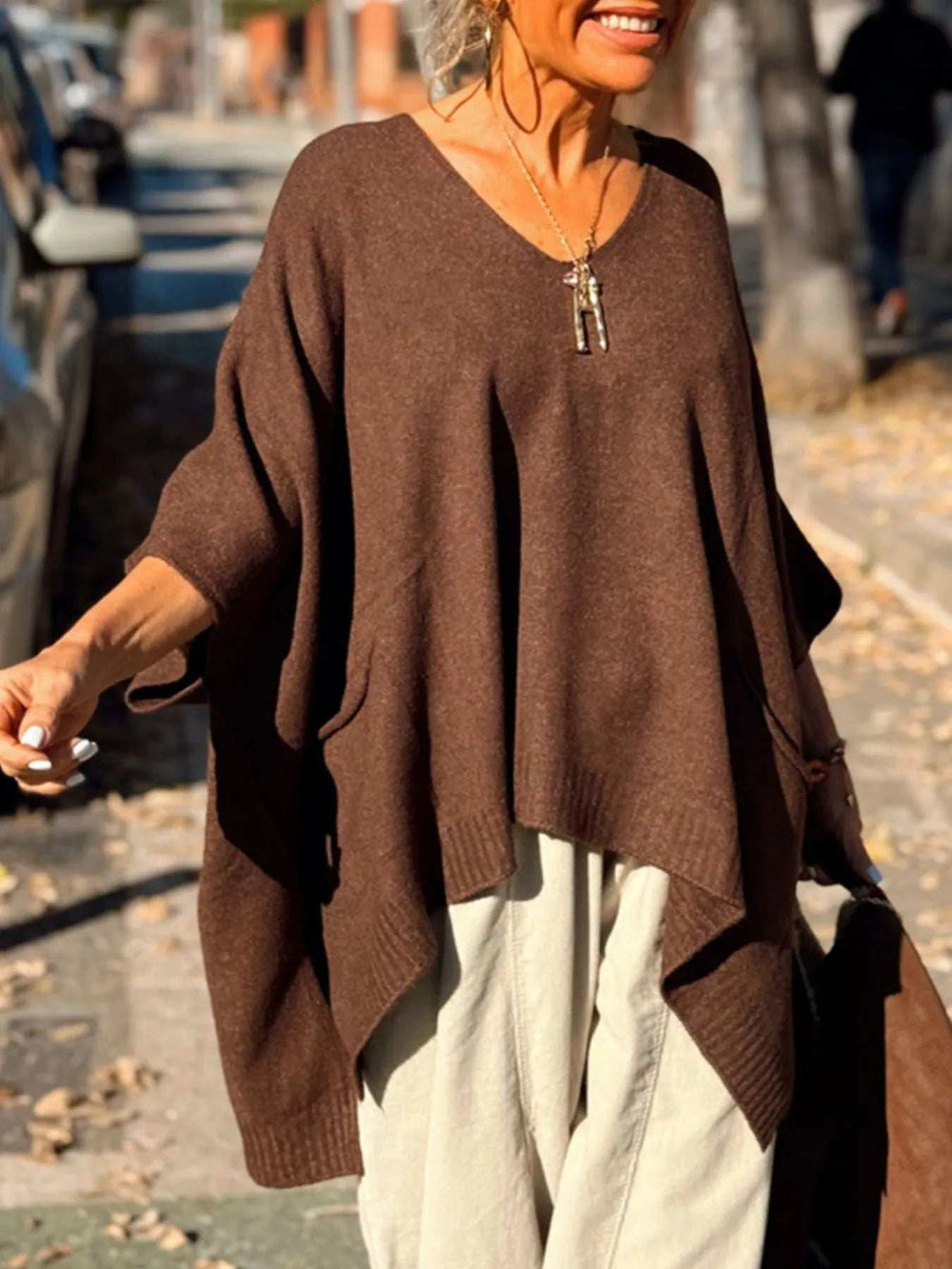 Ribbed Hem V-Neck Sweater - Trendsi - Flyclothing LLC