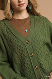 Umgee Chunky Cable Knit V-Neck Button-Up Cardigan - Trendsi - Flyclothing LLC