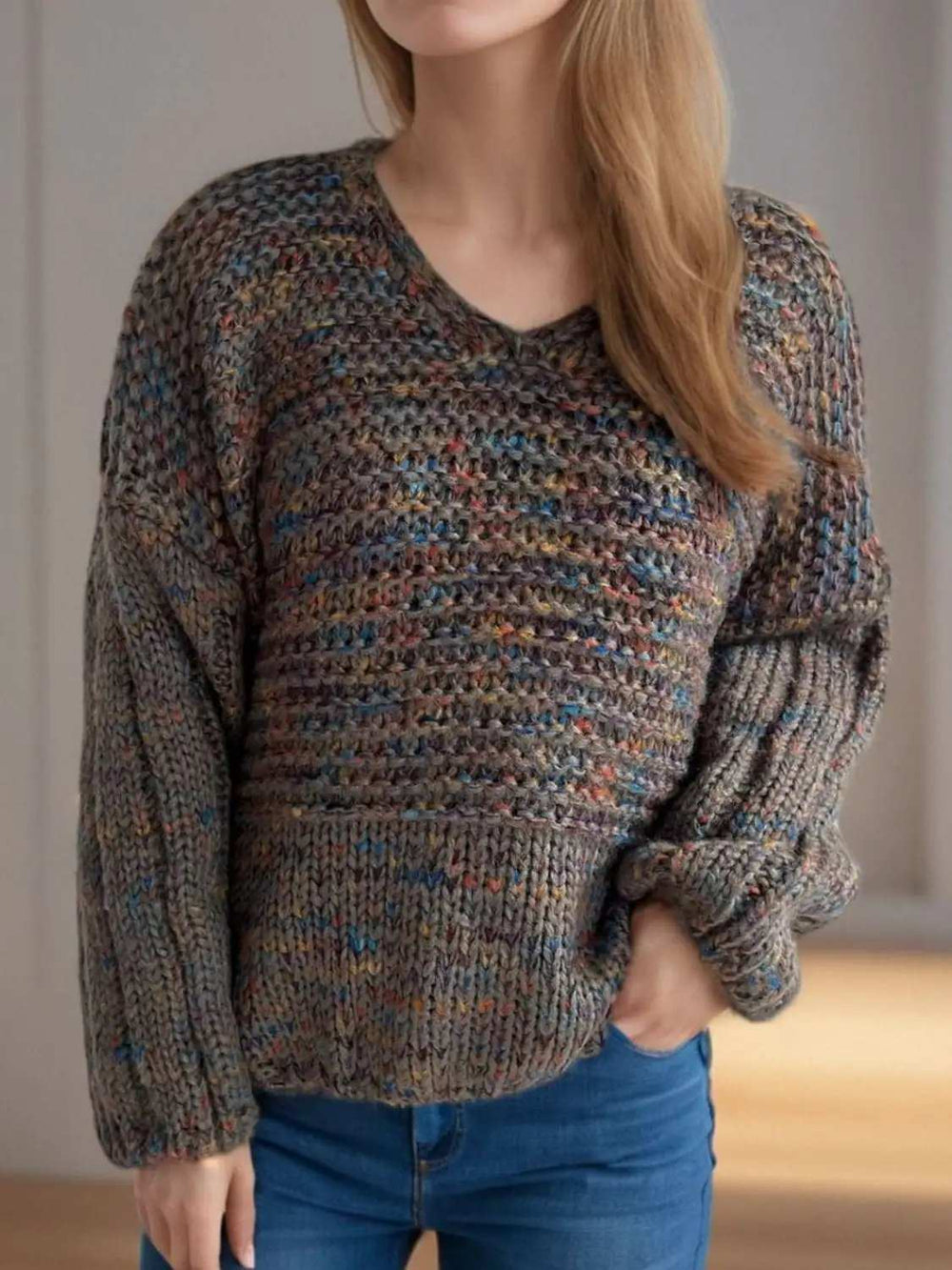 Dropped Shoulder Long Sleeve Sweater - Trendsi - Flyclothing LLC