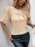 Sequin Round Neck Half Sleeve Top - Trendsi - Flyclothing LLC