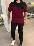 Men‘s Full Size Waffle-Knit Contrast Top and Pants Set Plus Size - Trendsi - Flyclothing LLC