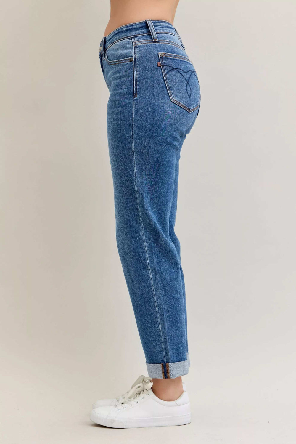 Judy Blue Full Size Mid Rise BF Classic Cuffed Jeans Plus Size - Trendsi - Flyclothing LLC