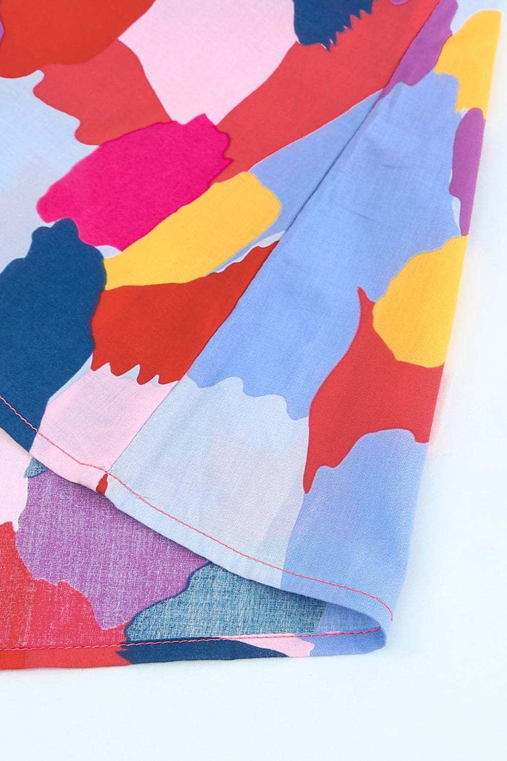 Frill Printed Mock Neck Cap Sleeve Blouse - Trendsi - Flyclothing LLC