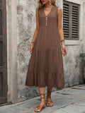 Decorative Button Notched Sleeveless Dress - Trendsi - Flyclothing LLC
