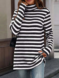 Striped Turtleneck Long Sleeve Knit Top - Trendsi - Flyclothing LLC