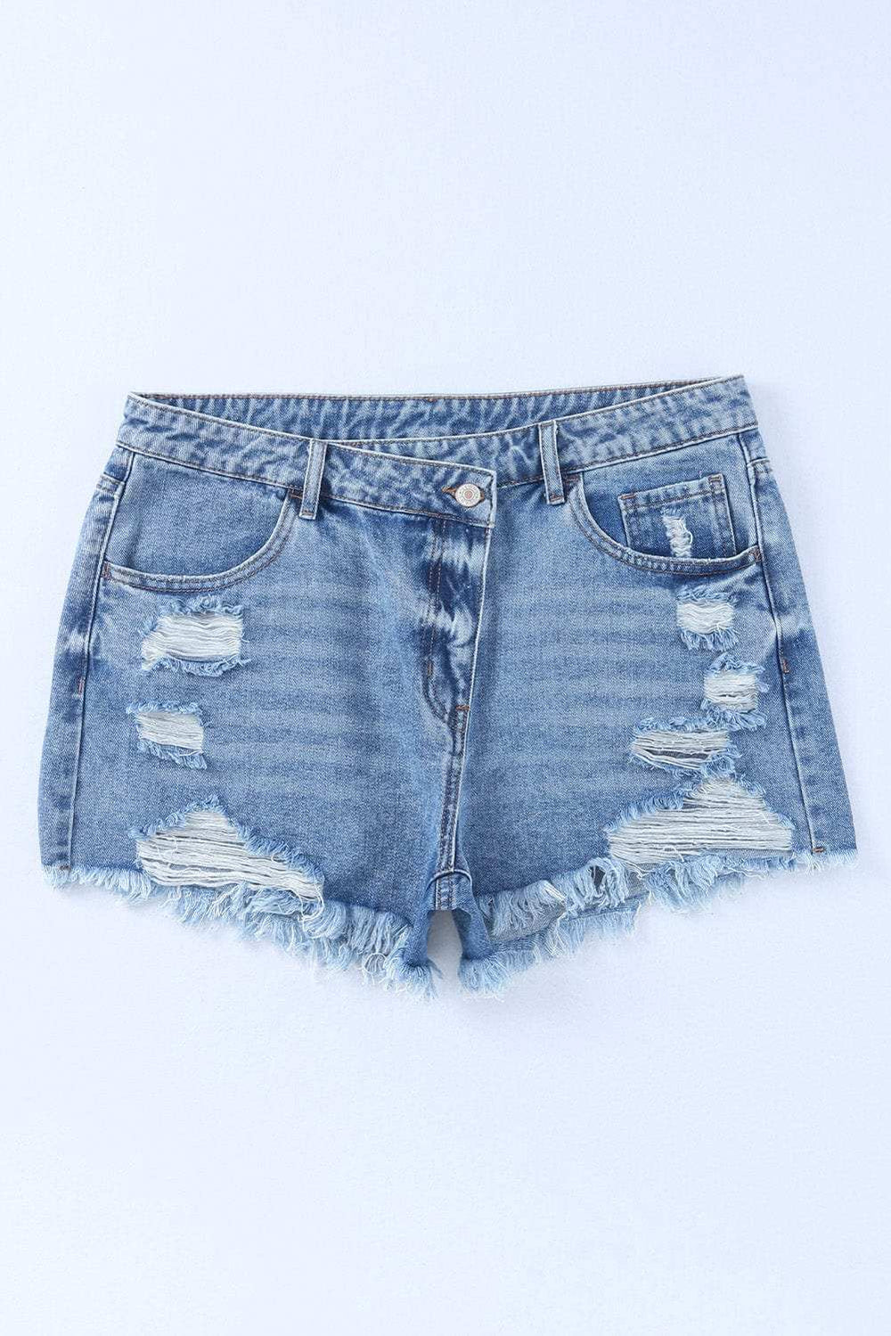 High Rise Crossover Waist Denim Shorts - Trendsi - Flyclothing LLC