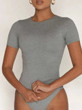 Round Neck Short Sleeve Swim Top - Trendsi - Flyclothing LLC