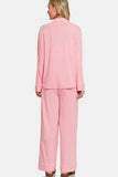 Zenana Button Down Long Sleeve Top and Pants Lounge Set - Trendsi - Flyclothing LLC