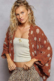 POL Openwork V-Neck Chenille Cardigan with Contrast Floral - Trendsi - Flyclothing LLC