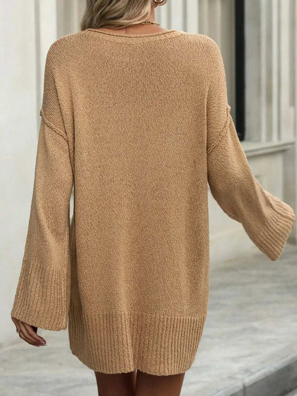 Round Neck Dropped Shoulder Sweater - Trendsi - Flyclothing LLC