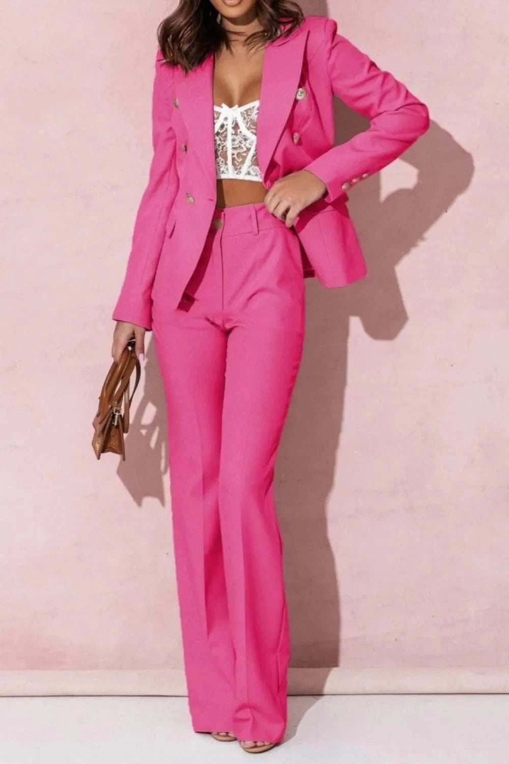 Full Size Lapel Collar Long Sleeve Blazer and Pants Set Plus Size - Trendsi - Flyclothing LLC