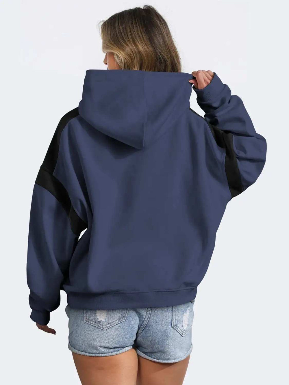Contrast Dropped Shoulder Long Sleeve Hoodie - Trendsi - Flyclothing LLC