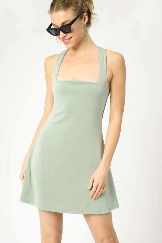 Umgee Crisscross Square Neck Active Dress - Trendsi - Flyclothing LLC