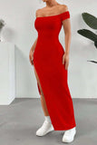 Off Shoulder Slit Maxi Dress - Trendsi - Flyclothing LLC