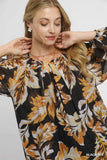 Umgee Autumn Leaf Print Balloon Sleeve Blouse - Trendsi - Flyclothing LLC