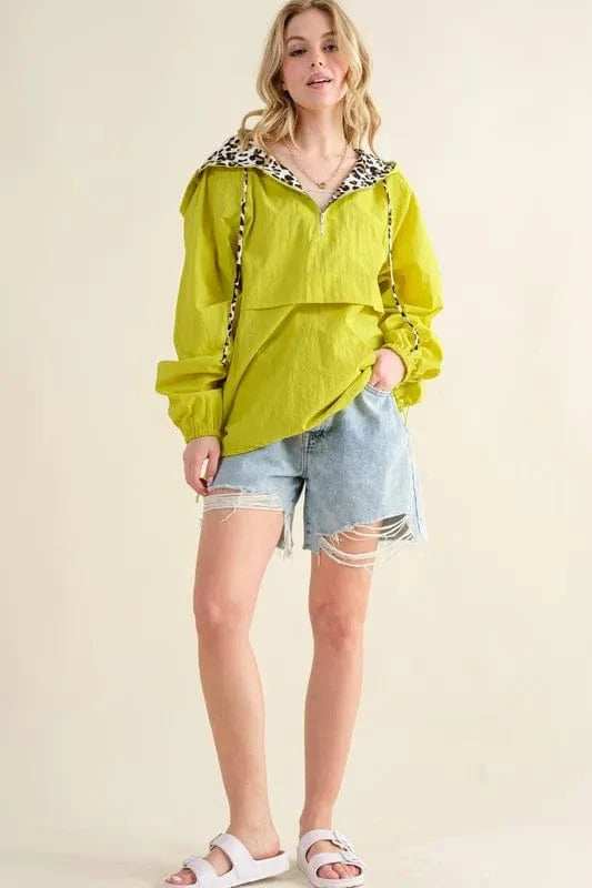 And The Why Leopard Print Hoodie Zipper Up Pocket Windbreaker - Trendsi - Flyclothing LLC