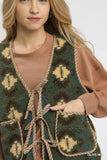 Umgee Mix Patterned Sherpa Tie-Front Vest - Trendsi - Flyclothing LLC