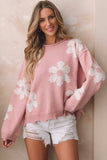 Pearl Trim Flower Round Neck Sweater - Trendsi - Flyclothing LLC