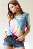 BiBi Tie-Dye V-Neck Short Sleeve T-Shirt - Trendsi - Flyclothing LLC