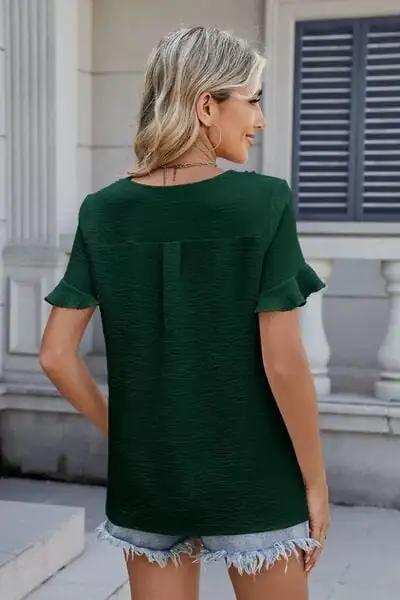 V-Neck Short Sleeve Blouse - Trendsi - Flyclothing LLC