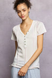POL V-Neck Short Sleeve Top with Stitch Seam Detail - Trendsi - Flyclothing LLC
