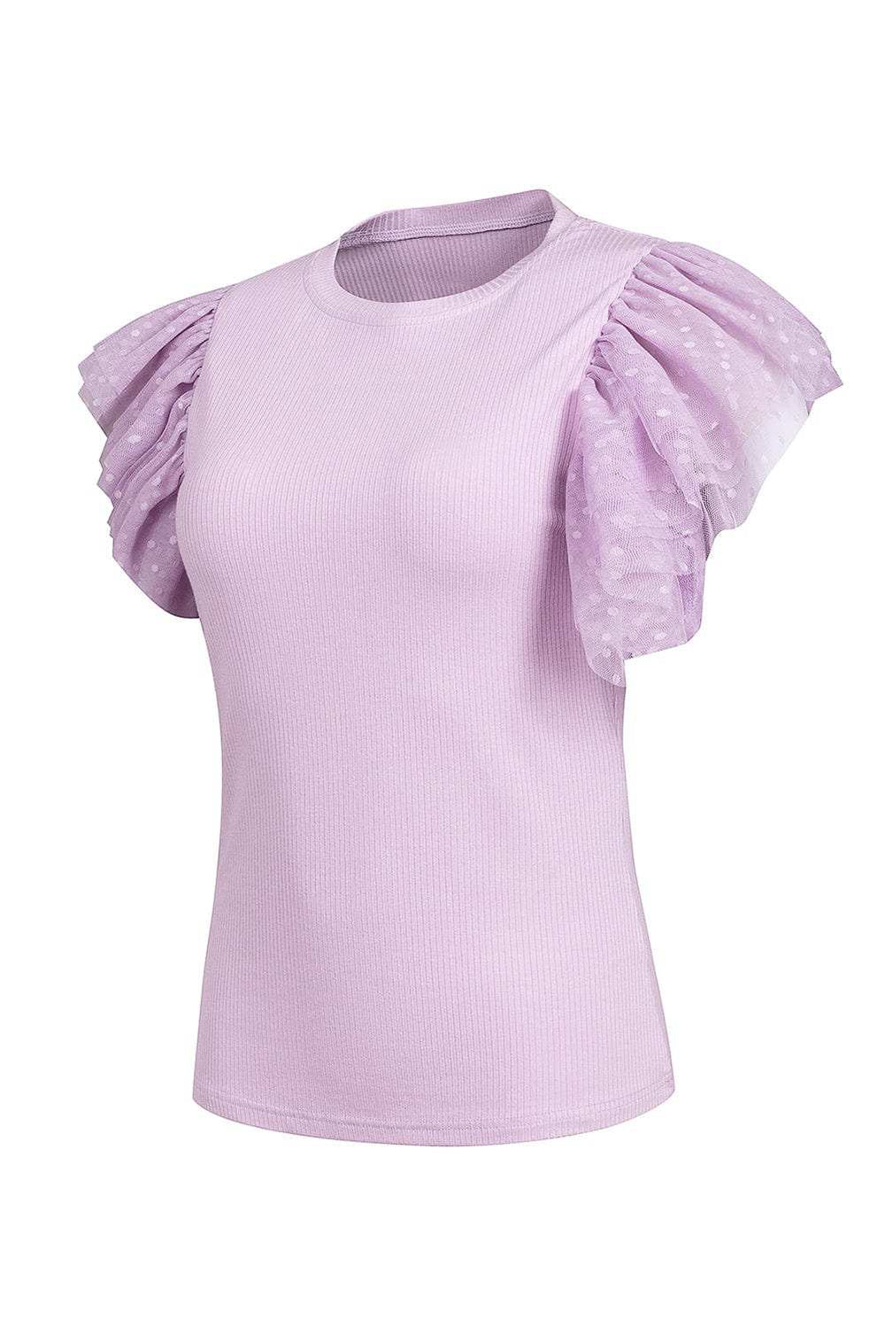 Ruffled Round Neck Cap Sleeve Top - Trendsi - Flyclothing LLC