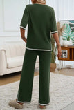Devine Contrast Trim Half Sleeve Top and Pants Set - Trendsi - Flyclothing LLC