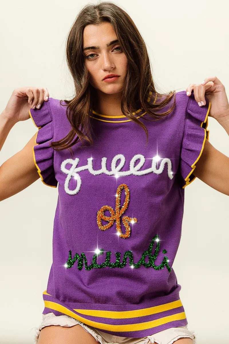 BiBi Queen Of Mardi Ruffled Armhole Sleeveless Knit Top - Trendsi - Flyclothing LLC