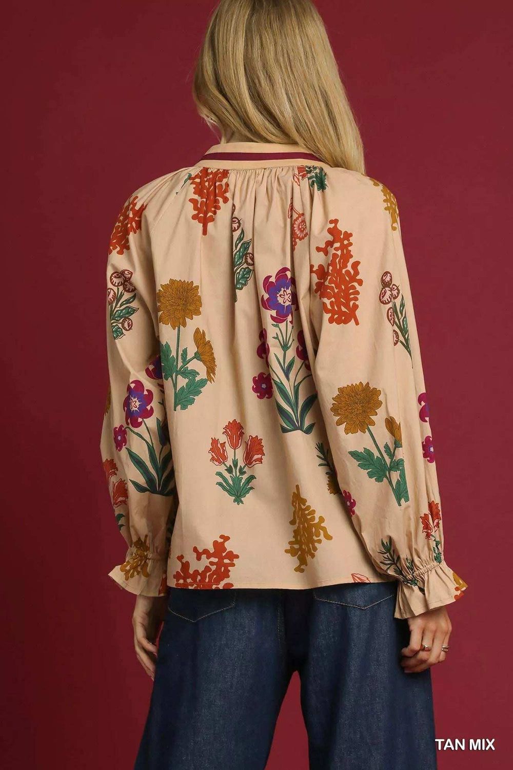 Umgee Floral Print Flounce Sleeve Blouse - Trendsi - Flyclothing LLC