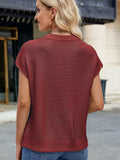 Exposed Seam Round Neck Short Sleeve Sweater - Trendsi - Flyclothing LLC