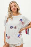 BiBi American Flag Sequin Ribbon T-Shirt - Trendsi - Flyclothing LLC