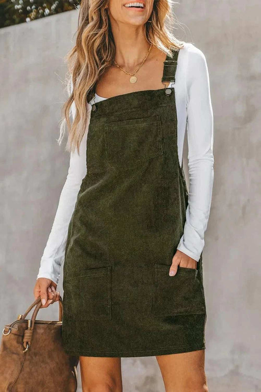 Pocketed Square Neck Wide Strap Overall Dress - Trendsi - Flyclothing LLC