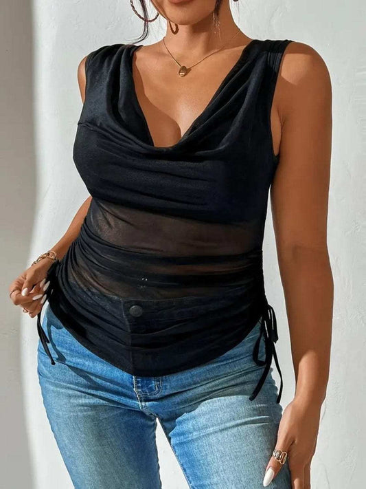 Side Drawstring Ruched Tank - Trendsi - Flyclothing LLC