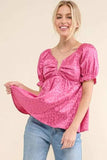 And The Why Satin Leopard V Wired Puff Sleeves Blouse - Trendsi - Flyclothing LLC