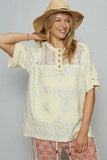 POL Number Floral Crochet Button Detail Half Sleeve Top - Trendsi - Flyclothing LLC