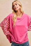 BiBi French Terry Stripe Combo Sweatshirt with Open Seam - Trendsi - Flyclothing LLC