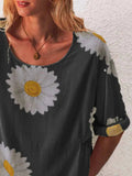 Full Size Flower Round Neck Half Sleeve T-Shirt Plus Size - Trendsi - Flyclothing LLC