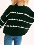 Contrast Stripes Round Neck Long Sleeve Sweater - Trendsi - Flyclothing LLC