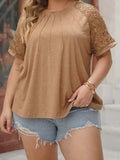 Plus Size Lace Round Neck Short Sleeve T-Shirt - Trendsi - Flyclothing LLC