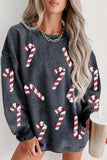 Sequin Candy Cane Round Neck Sweatshirt - Trendsi - Flyclothing LLC